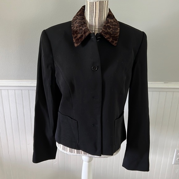 Harold’s Black Jacket with Animal Print Collar Size 10 - Picture 1 of 5